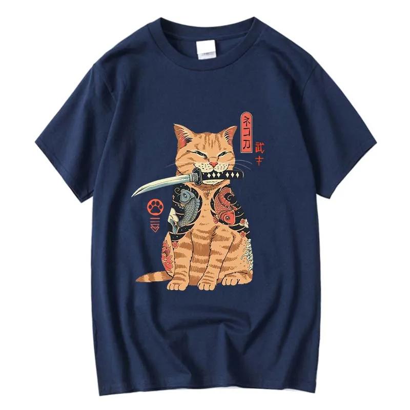 Mens Tshirt Top Quality 100 Cotton Short Sleeve Cool Knife Cat Print Oneck Casual Loose Hip Hop For Men Summer Male Tee tops