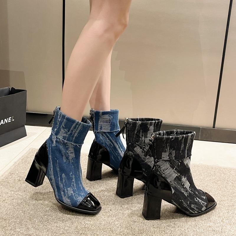 2024 Высококачественная женская обувь Женские ботинки на молнии Осенние квадратные носки Разноцветные голые ботинки Средний каблук Zapatillas De Mujer