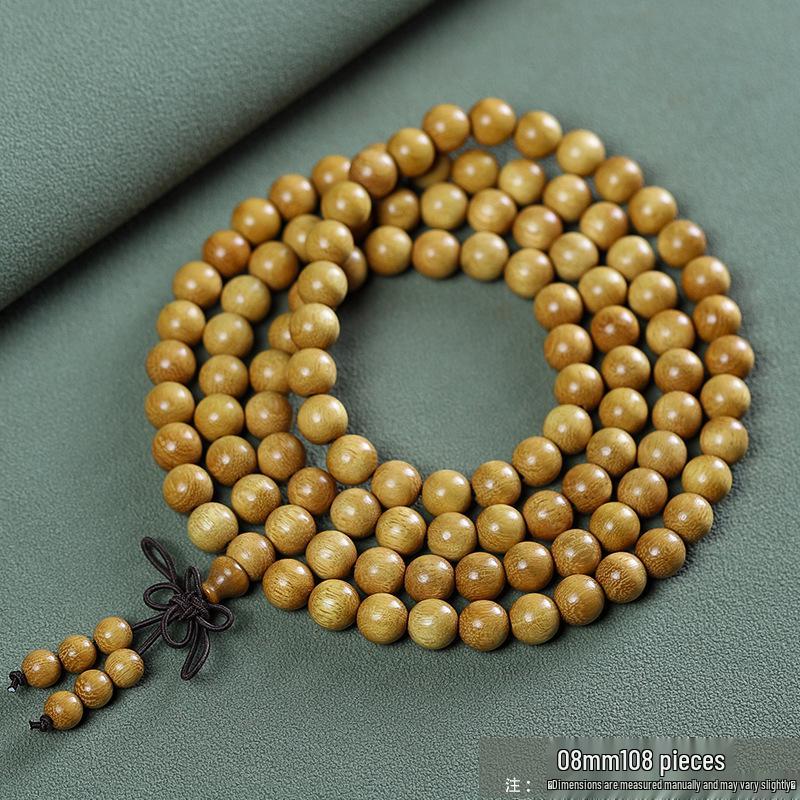 Golden Sandalwood Buddhist Beads Bracelet: Men's & Women's 108 Beads Rosary for Cultural and Spiritual Play.