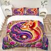 3pcs Dragon and Phoenix Dance Amidst Flowers and Light Pattern Bedding Three-Piece Set (1 Cover + 2 Pillowcases, No Fillings), This Printed