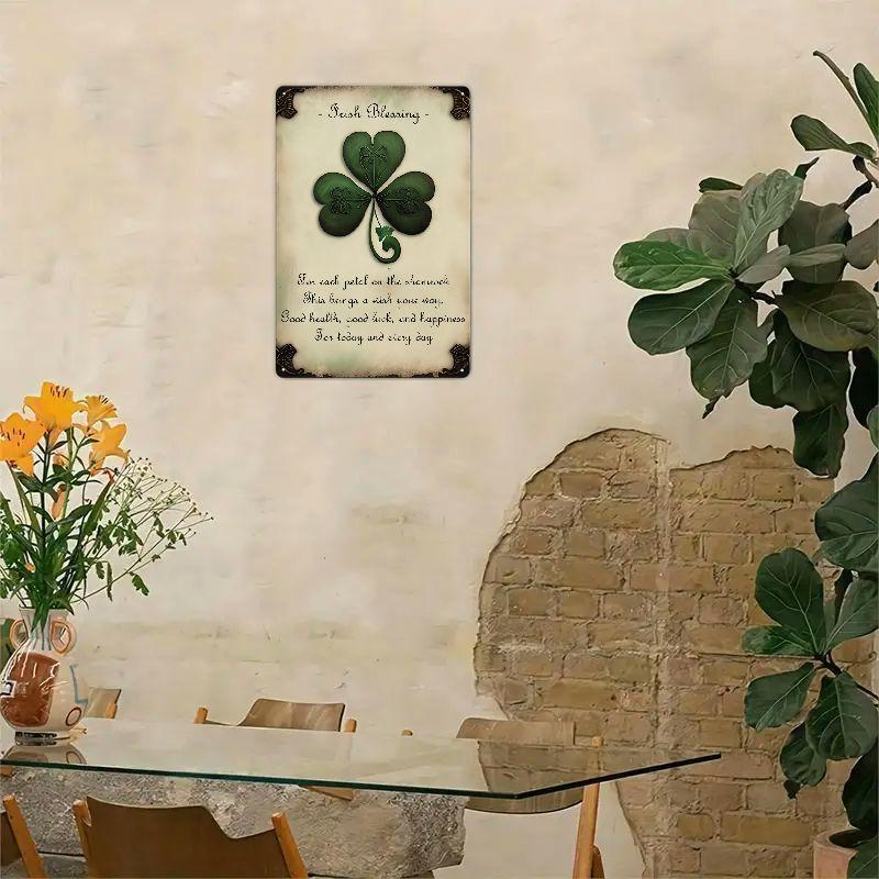 Hisun Tin Sign Vintage Irish Blessing Shamrock Four Leaf Clover Retro Metal Tin Sign Rustic St Patricks Day Decor Wall Art for Home Bar Pub