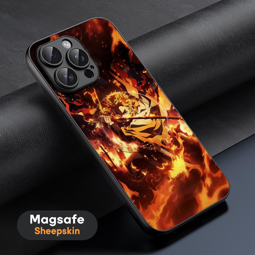 Cool Anime Kimetsu No Yaiba Phone Case For iPhone 16 15 14 13 12 11 Plus Pro Max High-end Luxury Magsafe Sheepskin