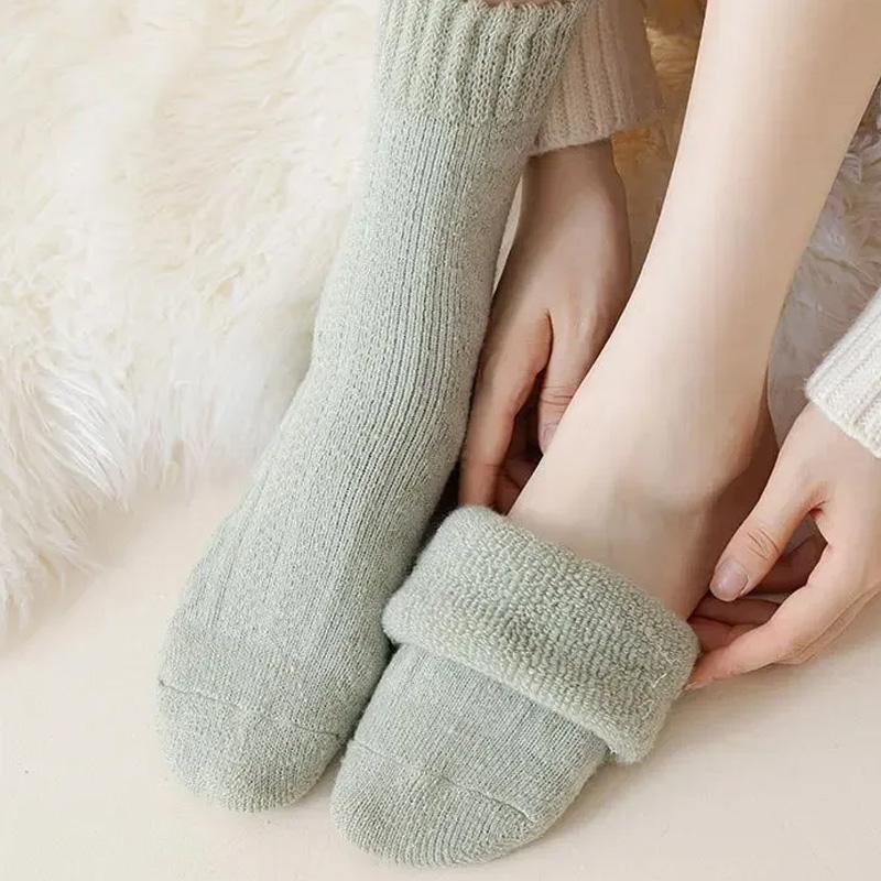 1 пара теплых флисовых повседневных утолщенных осенне-зимних толстых носков до середины икры, длинные носки для пола, носки для сна