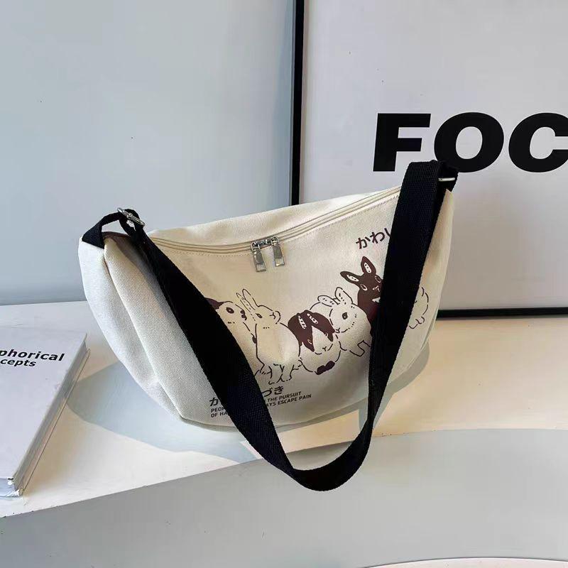 Нишевая женская холщовая сумка-пельмень через плечо - Весна/Лето 2024, Большая вместимость, Повседневная студенческая сумка на плечо