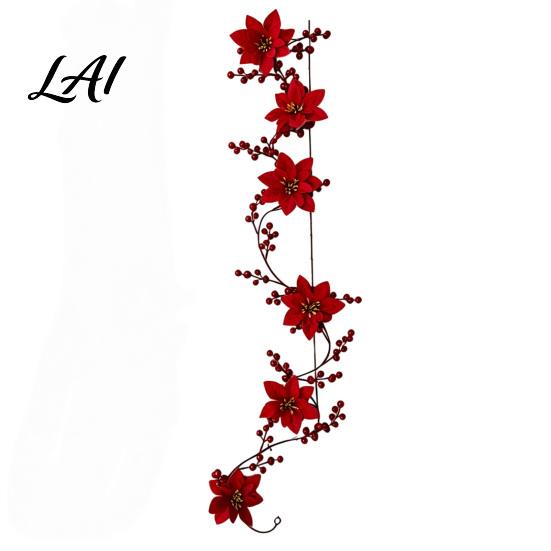 Artificial Red Berry Vine Christmas Poinsettia Garland 100cm for Flexible Decorative Rattan Front Door Wall Hanging Decoration Festive Holiday Home