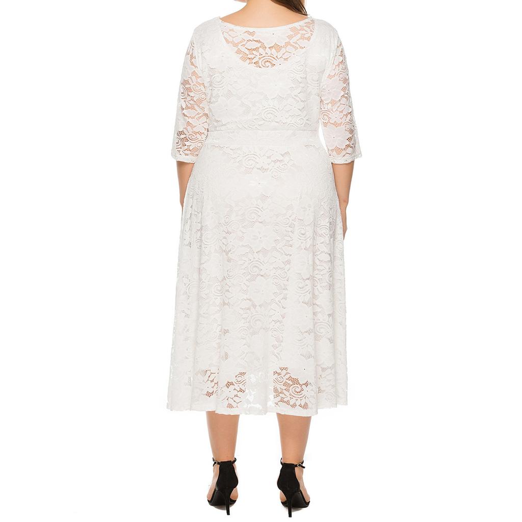 Женское модное платье большого размера с полым кружевом и карманами, вечернее платье, длинная юбка