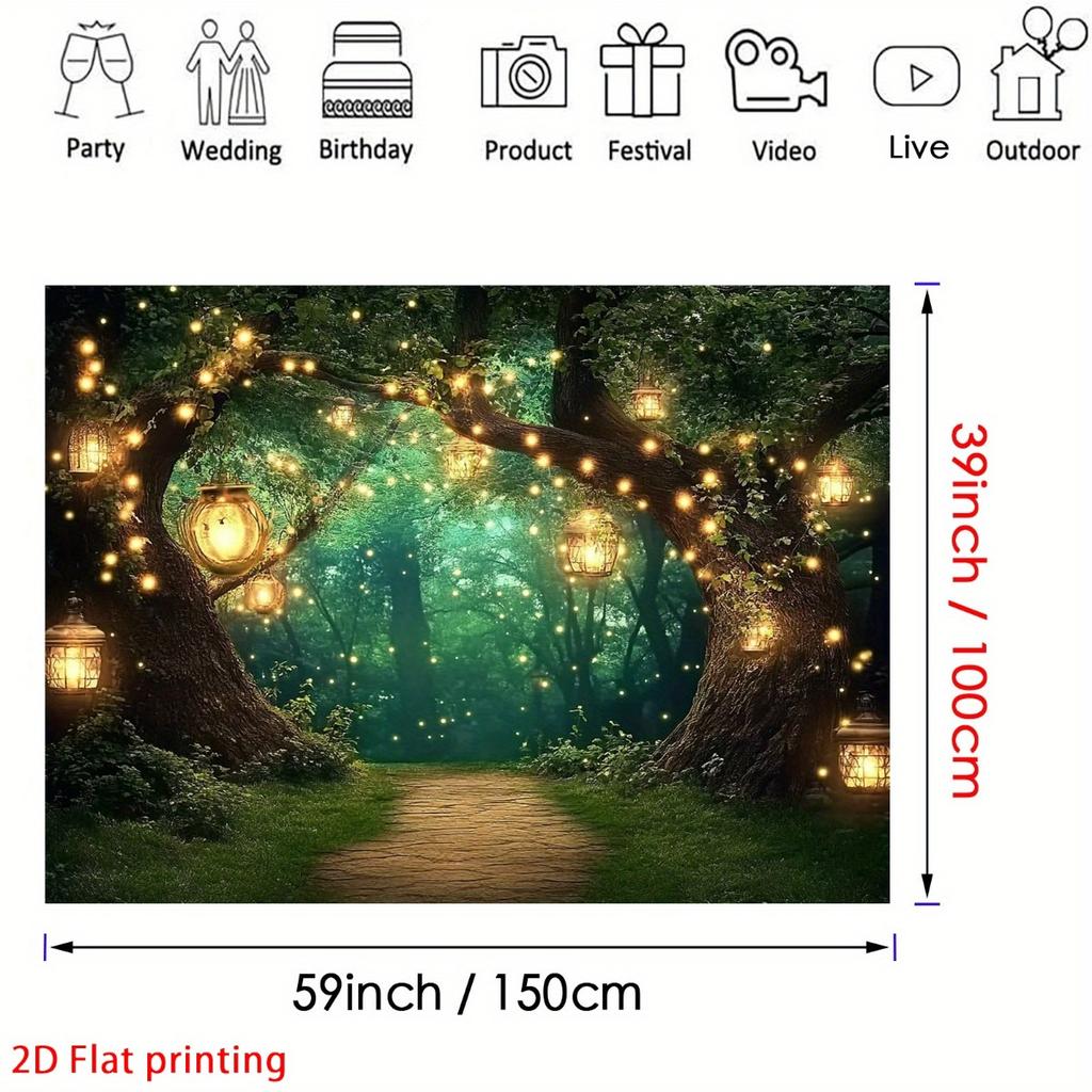 2D plane 1 piece of magical forest fairy garden background fabric with a festive theme