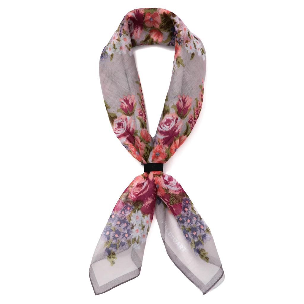 JILL STUART Old Flower Cotton Scarf 50105501, Women's, Machine Washable, Sun Protection, Gray [D], Approx. 64cm W X 64cm H