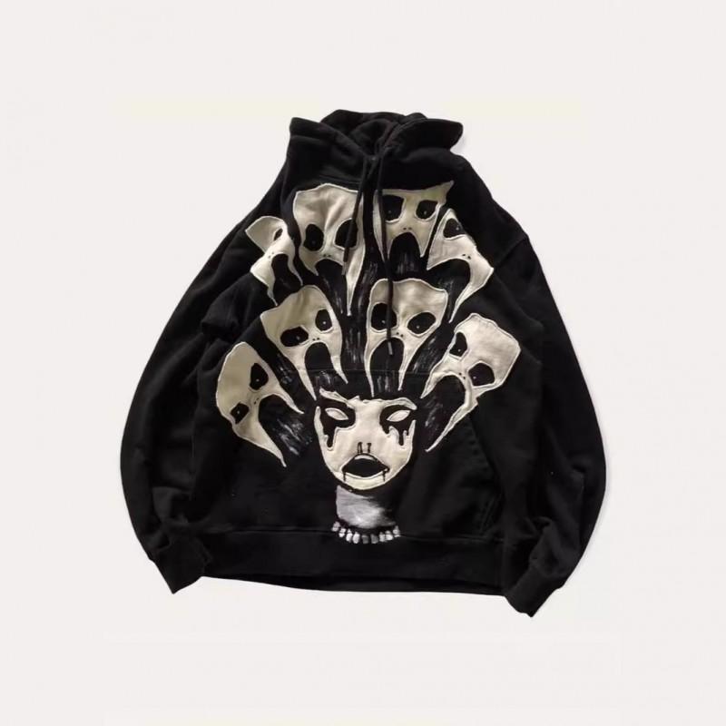 American Street Dark Retro Hoodie 3D Print Heavy Duty Loose Pullover Sweatshirt