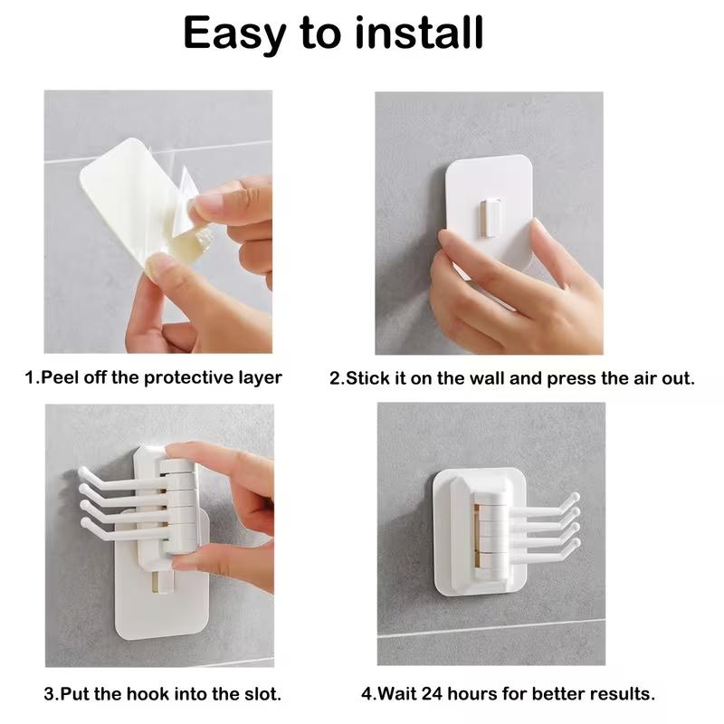 Kitchen Bathroom Wall Mount Self Adhesive Hooks Rotary Towel Sundries Hanger Plastic Towel Hook Rotatable Holder Wall Hooks
