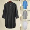 Men's Pajama Shirt Long Sleeve Solid Color Versatile Nightgown Daily Wear Button Design Shirt Male Supply