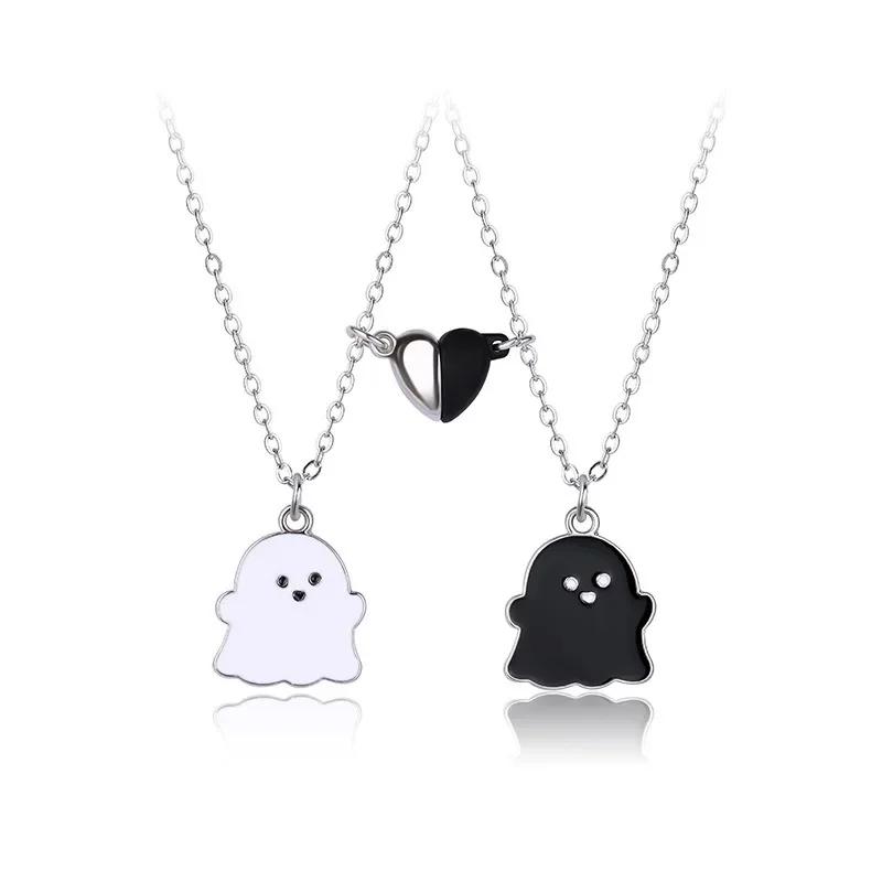 Luoluo&baby 2Pcs/set Cartoon Ghost Heart Pendant Chain Best Friends Necklace BFF Friendship Jewelry Gift for Kids