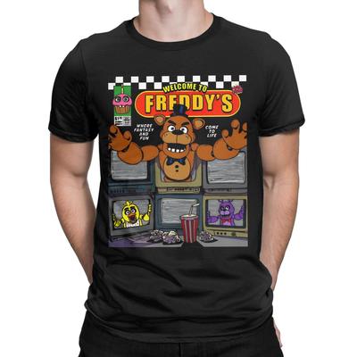 Добро пожаловать в Мужскую Ретро Футболку с Круглым Вырезом FNAF At Freddys Летняя Мода Дышащая Качественная Удобная Из Чистого Хлопка