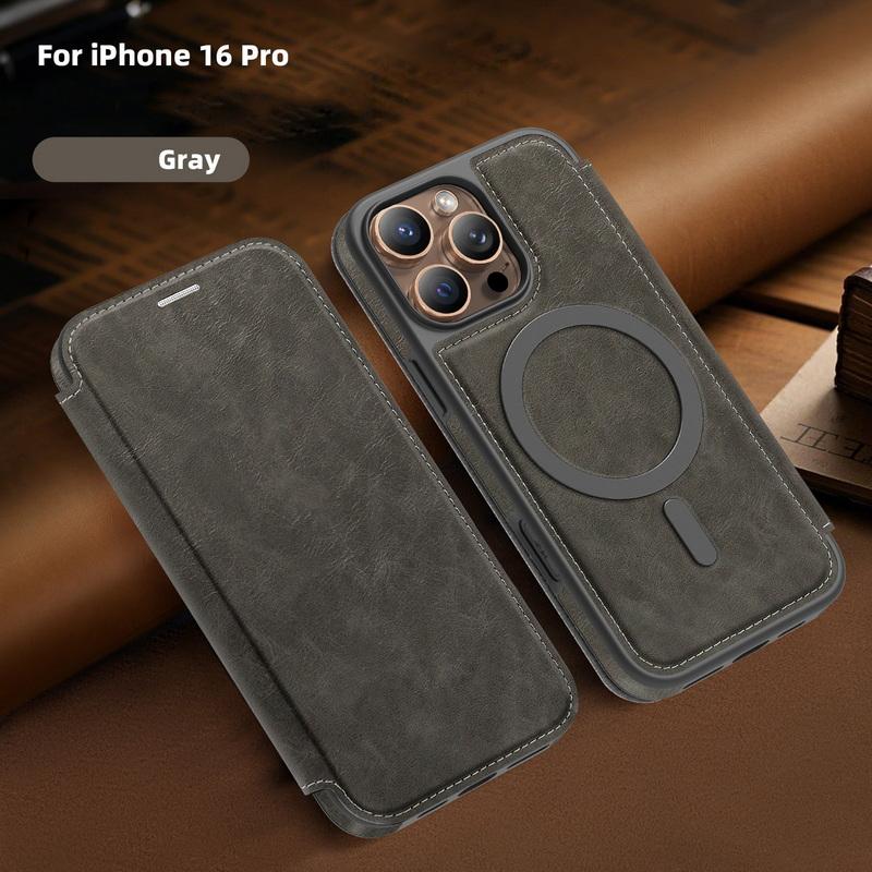 Роскошный кожаный чехол-книжка с отделением для карт для iPhone 16 Pro Max 15 Pro 14 13 12 11 для Magsafe, ударопрочный чехол-бампер с беспроводной зарядкой и магнитным креплением