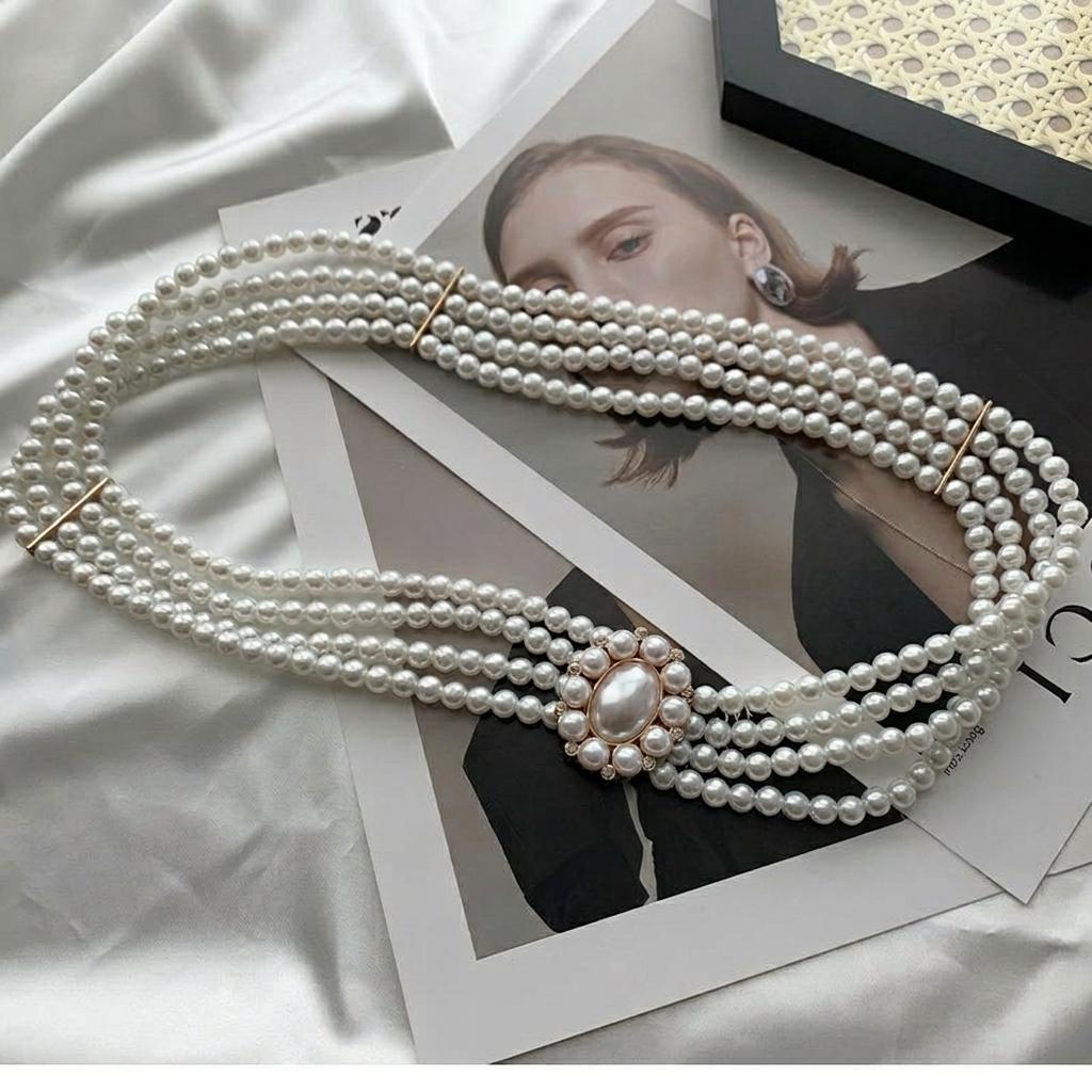 Pearl Decorative Waist Chain High-End Elastic Waist Belt Women'S Waist Accessory Luxurious For Daily Commute Party