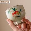 90ml Hand-painted Pomegranate Ceramic Teacup Cream Ru Kiln Arhat Cup Tall High Foot Cup Household Master Single Chazhan Teaset
