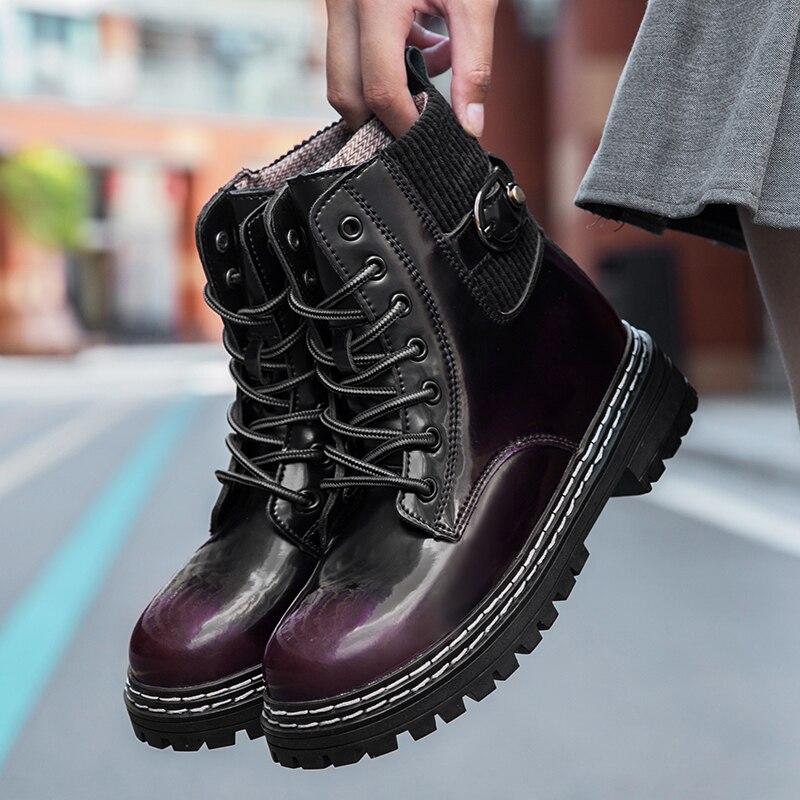 Женские мотоциклетные ботинки, зимняя обувь из мягкой кожи, черные Botas на танкетке, женские туфли на платформе со шнуровкой, женские винно-красные Botas Mujer