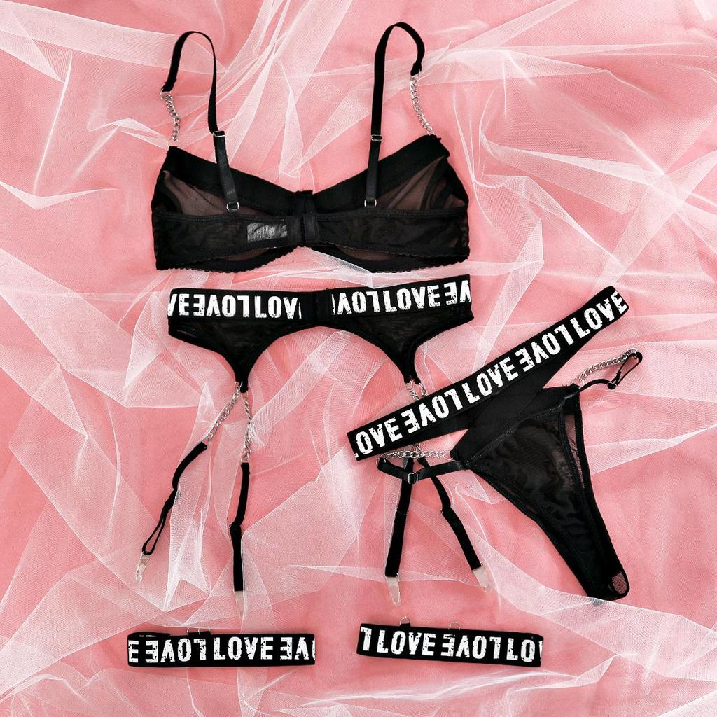 Tuexika модное женское сексуальное нижнее белье с английским буквенным принтом, трехсекционный пояс с подвязками, перспективное искушение, эротическое белье