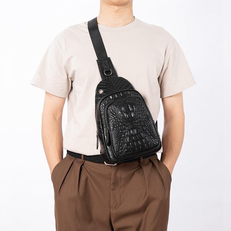 Мужская сумка-портфель из крокодиловой кожи с верхним слоем на груди, большая вместимость, модная повседневная сумка-портфель