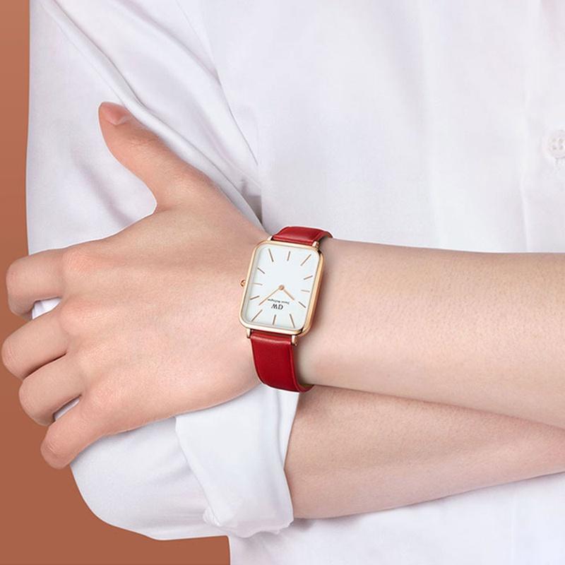 Daniel Wellington QUADRO Series Watch Quartz Movement Leather Strap White Dial Men's Watch Fashion DW00100453