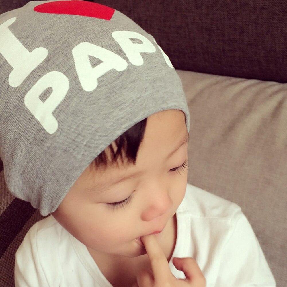 Весенне-осенняя двойная теплая шапка для новорожденных, шапочка «Я люблю папу и маму», вязаная крючком шапка с принтом для маленьких девочек и мальчиков, шапки, шапки