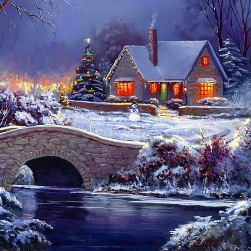 DIY Snow Scenic 5D Diamond Painting Full Round Drill Winter Diamond Embroidery Cross Stitch Mosaic Resin Gift Home Decor