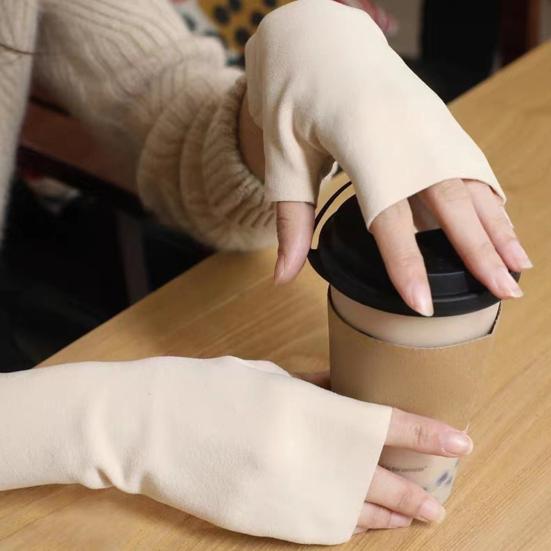 Зимние митенки без пальцев, открытые термо-варежки с отверстиями для большого пальца, теплые перчатки с половиной пальцев для женщин, мужчин, для печати, набора текста, письма