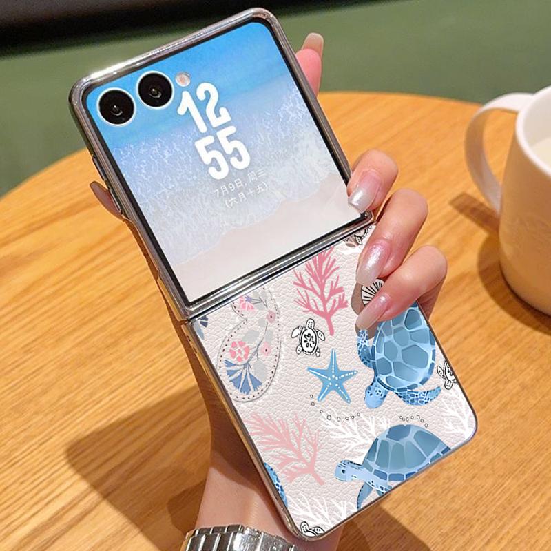 Чехол для телефона из ПУ кожи с принтом китовой акулы для Samsung Galaxy Z Flip7 FE Flip6 Flip 7 6 5 5G Серебристая рамка Жесткая задняя крышка