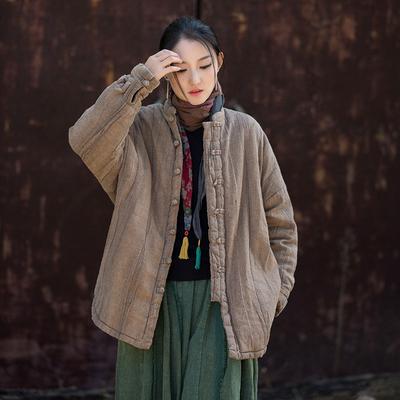 Женские винтажные зимние пальто в китайском стиле тай-дай на пуговицах со стойкой и длинными рукавами