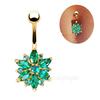 1Pc Gold Plated Rhinestone Body Piercing Belly Ring Bars Barbells Button Navel Flower Cluster