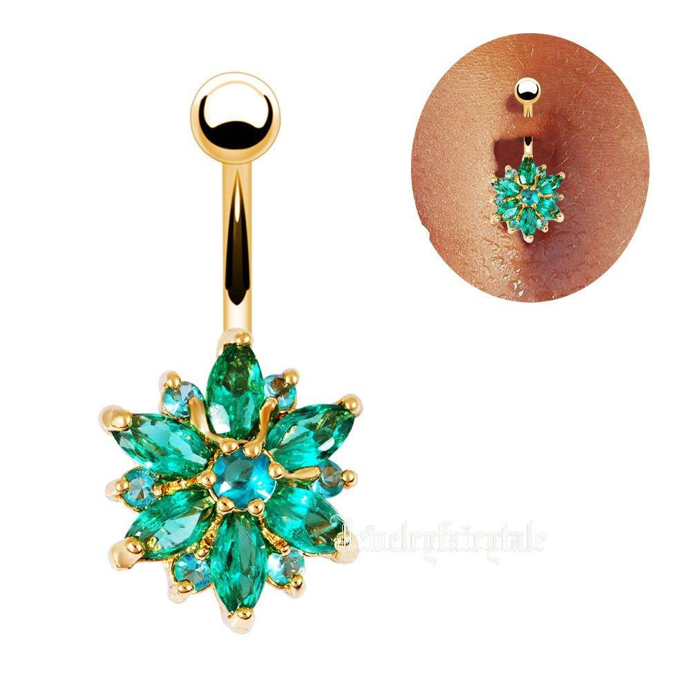 1Pc Gold Plated Rhinestone Body Piercing Belly Ring Bars Barbells Button Navel Flower Cluster