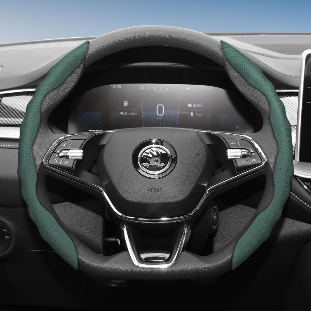 Подходит для чехла на руль Skoda с волнистым спортивным дизайном, дышащая кожа, сегментированный, нескользящий, впитывающий пот, защита для Octavia,