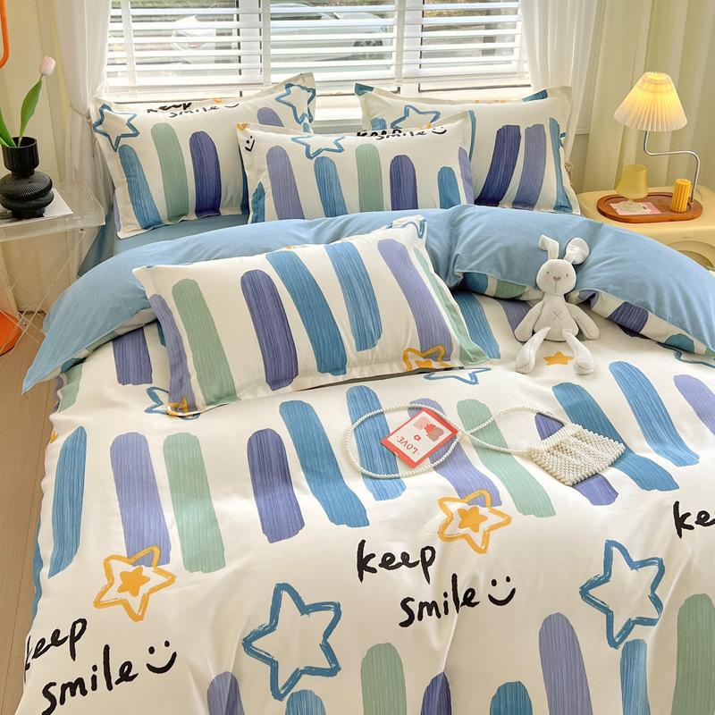Утолщенный хлопок, чистый хлопок, четыре предмета, простыня и пододеяльник для спальни на весну и осень, пододеяльник из трех предметов