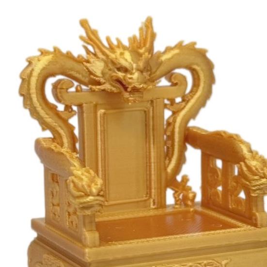 3D Printed Dragon Throne Ornament, Mini Emperor Chair Figurine with Gold Carving, Compact Desk Ornament & Key Holder Stand for Home Office Decor