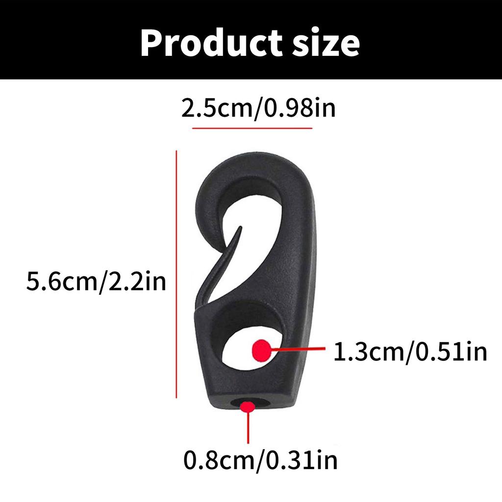 10 шт. черных пластиковых крюков для банджи, трос для банджи, гребная лодка, крюк для шнура, многоразовые лодки, крюк для шнура, легко устанавливается