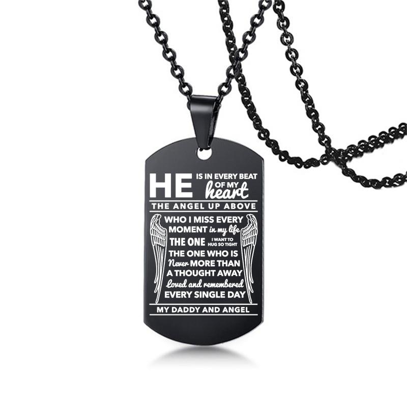 Ожерелье «Мой папа, мама, сын, дочка», черное ожерелье из нержавеющей стали с крыльями ангела, жетоны для собак, подвески, памятные украшения