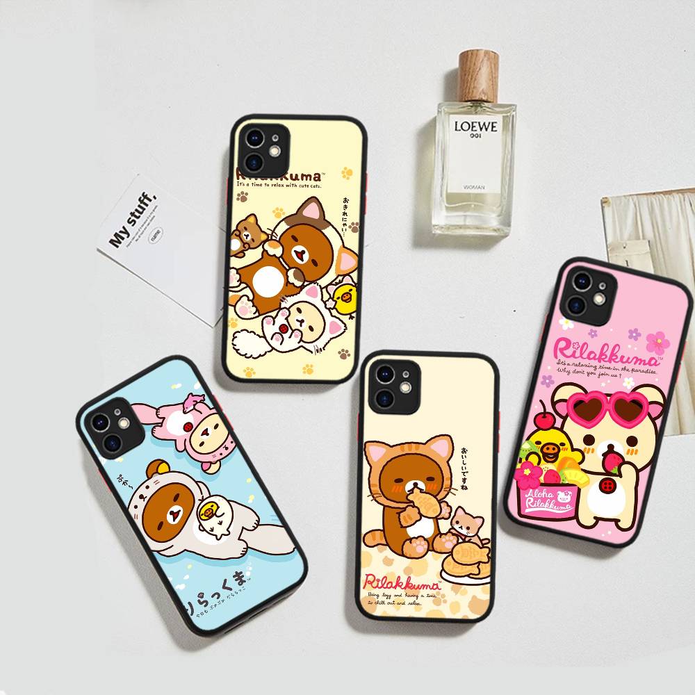 Рилаккума Аниме Милый Мультяшный Для IPhone 11 12 13 14 15 16 Pro Max Plus X XS MAX Ударопрочный Матовый Задний Чехол