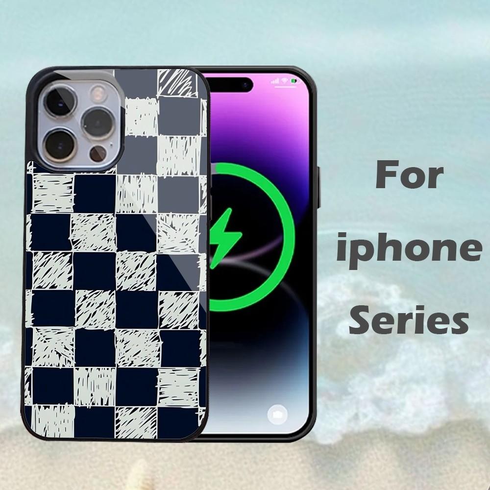 Чехол для телефона с принтом в черно-белую клетку Для IPhone 16 15 14 13 Pro Max 11 12 Mini Alex Mirror Для Magsafe Беспроводная зарядка Чехол