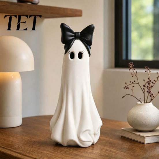 Spooky Season Decorations Cute Ghost Resin Ornament, Matte Finish Desktop Figurine, Decorative Small Ornaments Halloween Statue for Home Living