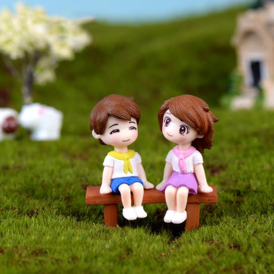 Мини-девочка, мальчик, парковая скамейка, модель, фигурка, миниатюрный ландшафтный орнамент, декор своими руками