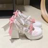Мэри Джейн на толстой подошве, на толстом каблуке, на высоком каблуке, с бантом, лето 2025, новинка, ремешок на одно слово, женские босоножки на высоком каблуке, женская обувь Лолита