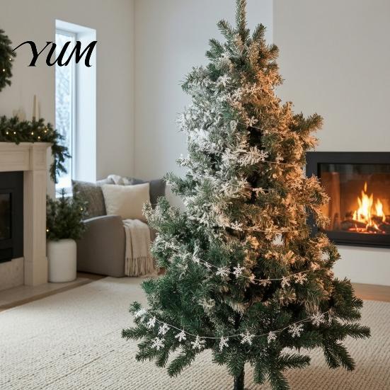 Lightweight Bendable Garland 24.6FT Christmas Wire Garland, Red Green Leaves/Striped Candy/Snowflake Shiny Tinsel Staircase Handrail Garlands for Xmas