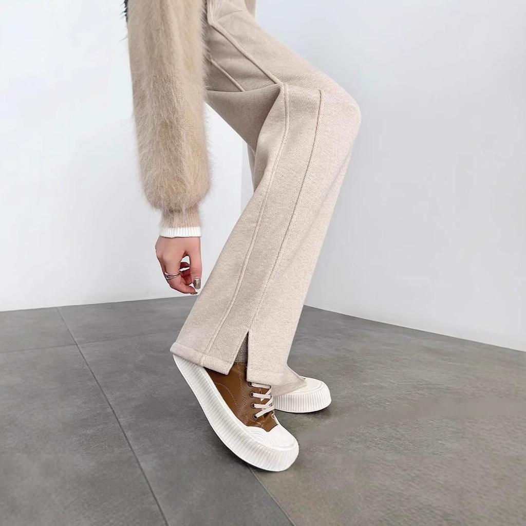 Women's Herringbone Fleece-Lined Wide-Leg Split Pants - Autumn/Winter 2025 Collection.