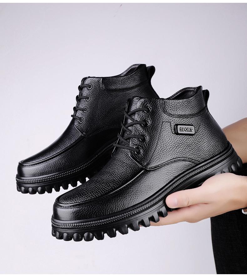 Мужские кожаные высокие ботинки Extra Large - Стиль Business Casual с большим носком и плюшевой подкладкой