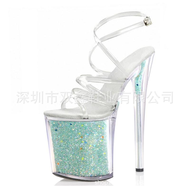 20 см блестящие прозрачные сандалии с ремешками на высоком каблуке в римском стиле против плесени Sky High