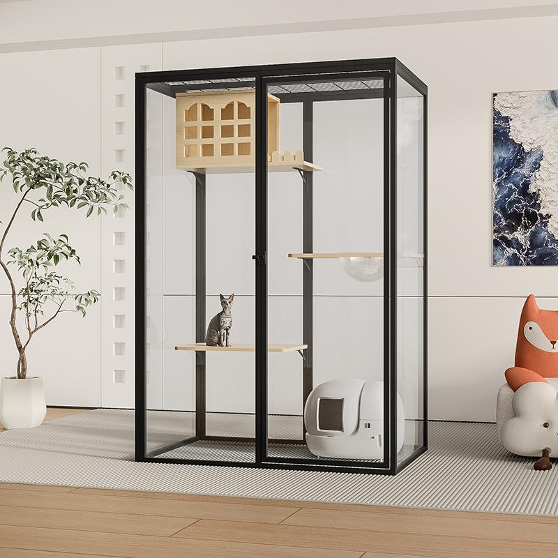 Luxury Glass Panoramic Cat Villa - Indoor Cat House and Cage with Cabinet