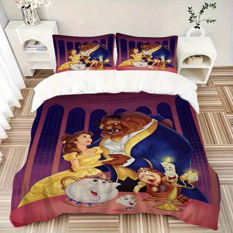 3pcs Beauty and the Beast Quilt Set - Soft and Comfortable Bedroom, Guest Room and Dorm Decor Bedding Set 1 Quilt Cover + 2 Pillowcases.B008
