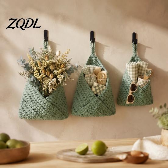 Versatile Woven Hanging Baskets 3PCS Cotton Rope Storage Basket, Wall-mounted Organizer Wall Mounted Basket Pouches, Boho Multi-functional Bag