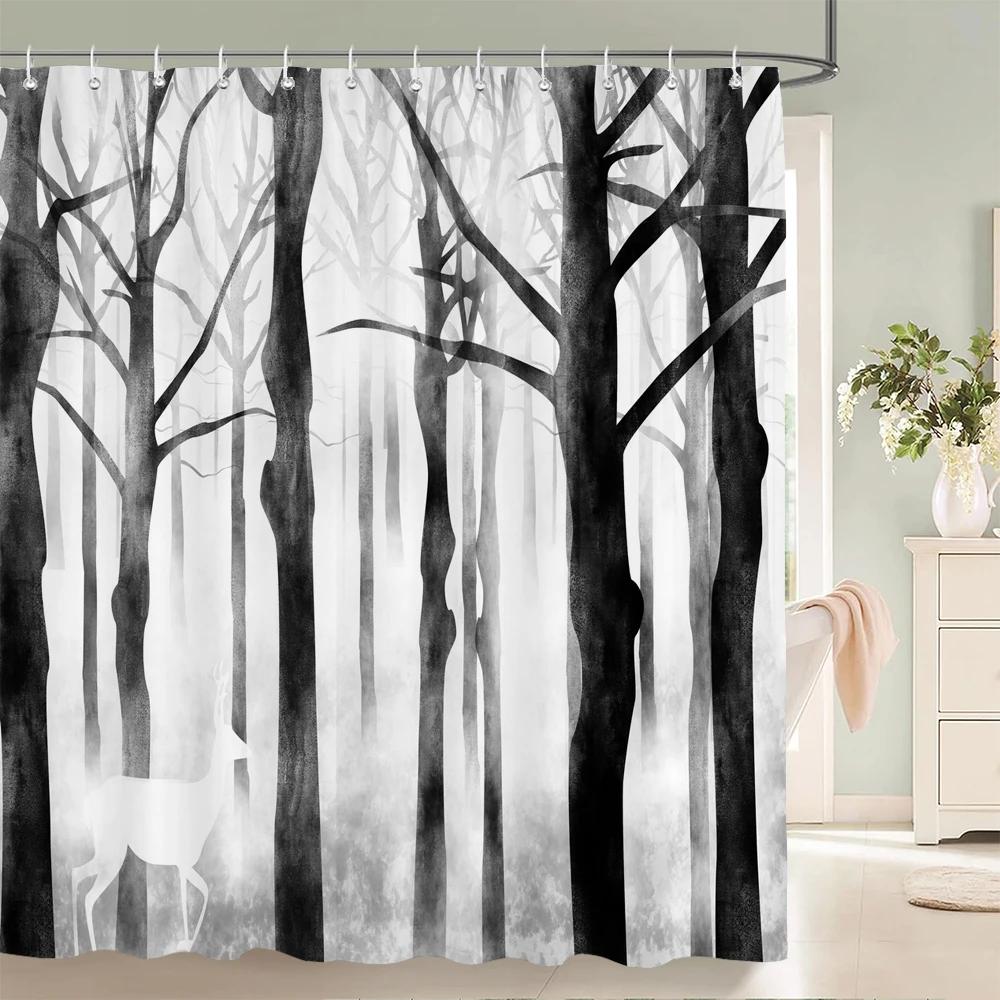 Waterproof Fabric Shower Curtains Tree leaves White Birch Bathroom Large 240X180 3D Print Decoration Shower Curtain Bath Scree