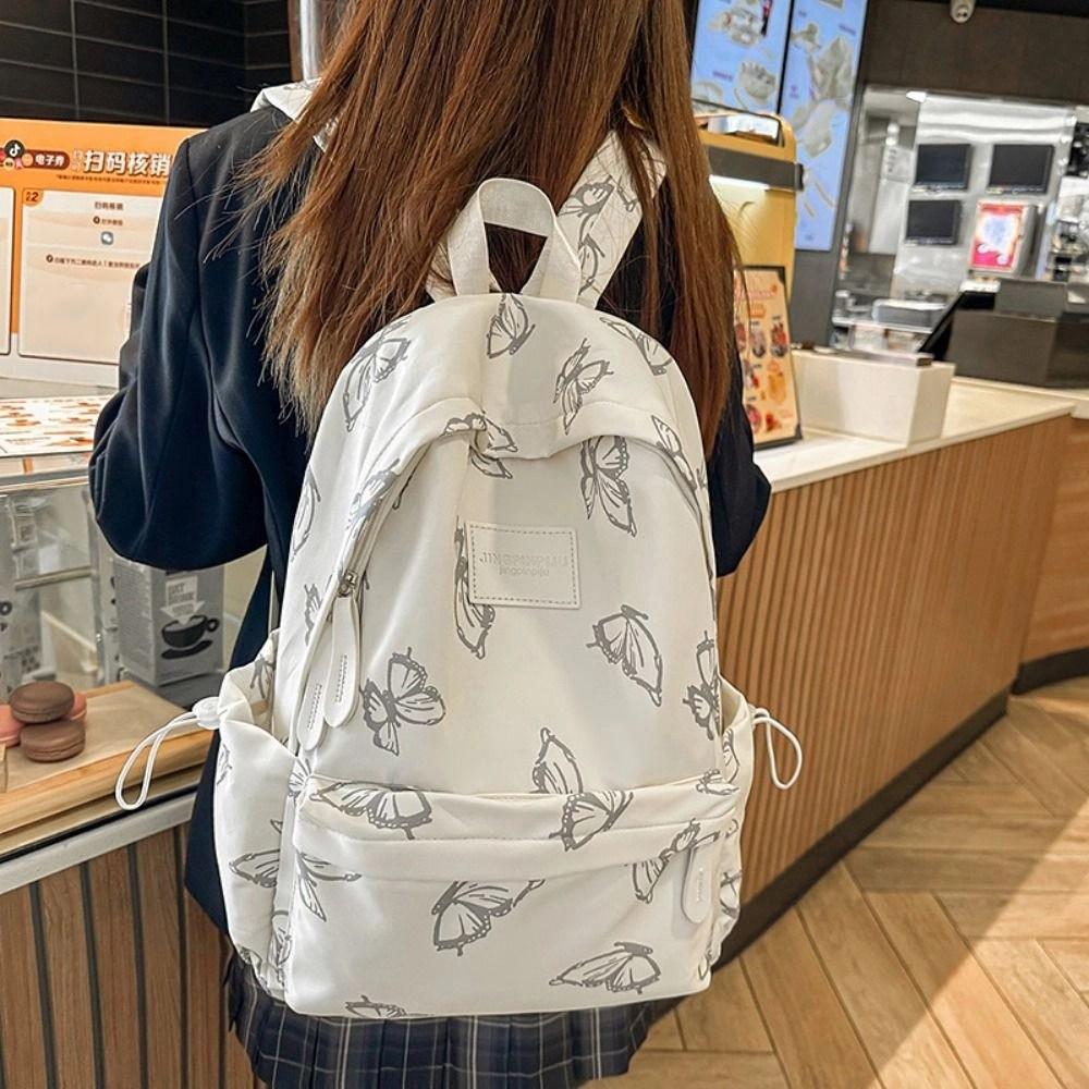 Small Pack Zipper Shoulder Bag Solid Color Casual Backpack Waterproof Butterfly Backpack Women